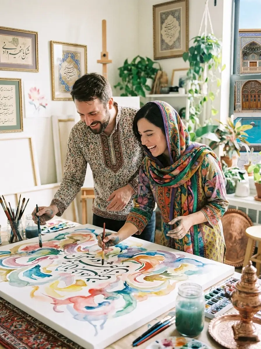 نقاشی دونفره روی بوم بزرگ دونفره
