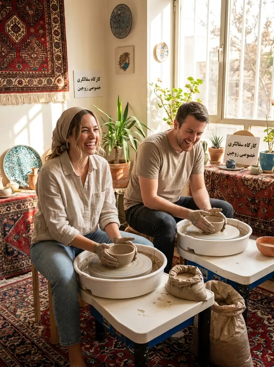 سفالگری با چرخ دونفره